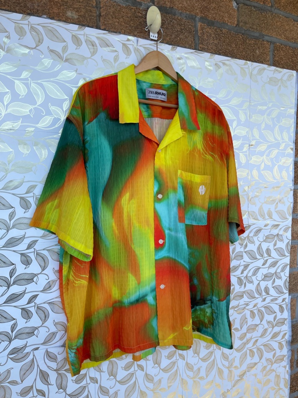 ZARA x RHUIGI Heat Map Print Crinkle Shirt XL Oversized Abstract Vacation Core - Picture 4 of 10